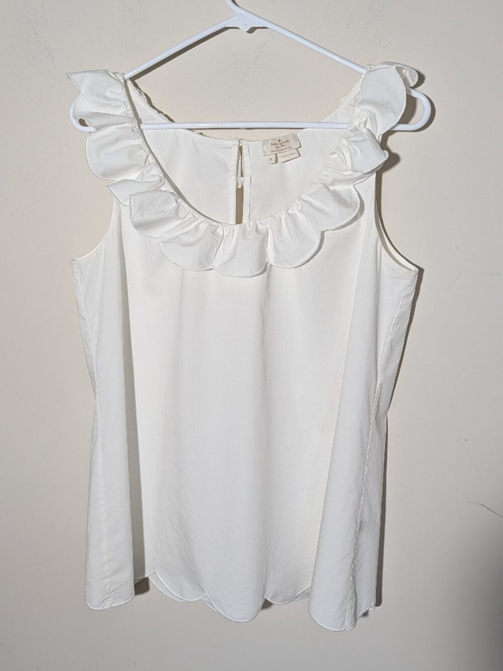 Kate Spade Live Colorfully Sleeveless Crew Ruffle Neck Blouse Sz 8 White - Picture 1 of 5